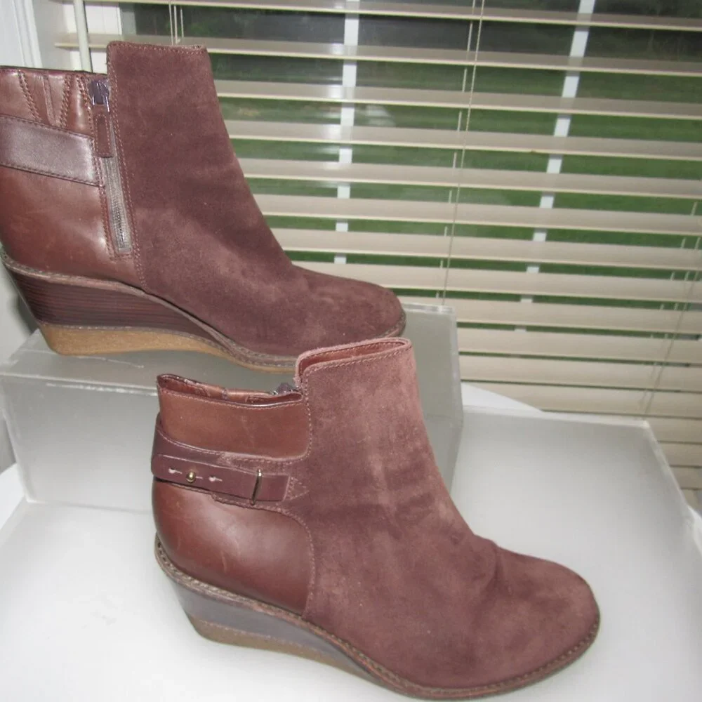 Cole Haan NikeAir Suede & Leather Wedge Booties – US 9.5 B | Sport Chic Casual